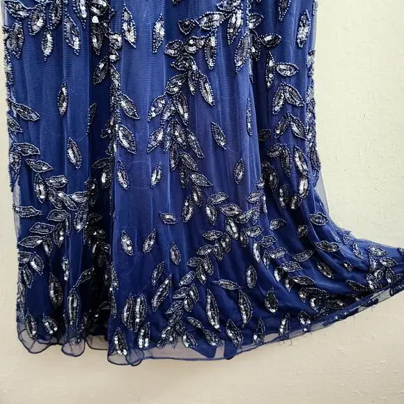 NWT Mac Duggal Illusion Beaded Embellished Long Sleeve Gown 8 Midnight Formal